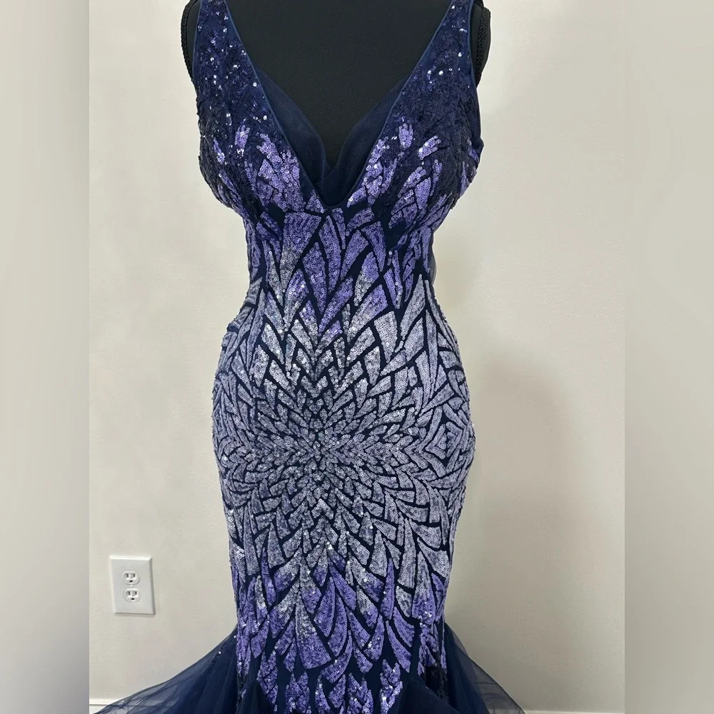 Jovani Navy Peri Beaded Mermaid Gown - Picture 2 of 5